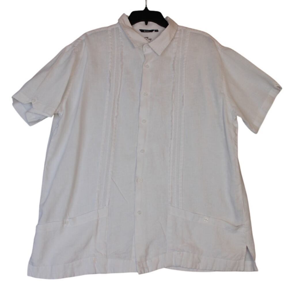 Bohio Men's XXL Shirt 100% Linen Button Guayabera White‎ Short Sleeve Pockets